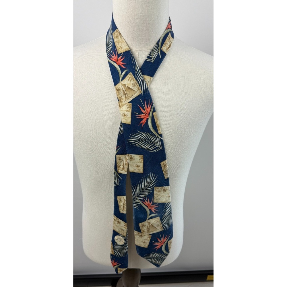 Tommy Bahama Mens Navy Blue Silk‎ Tropical Postcard Bird of Paradise Necktie